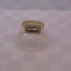 Gold-Tone Rectangle Halo Ring with Clear Stones - Size 8